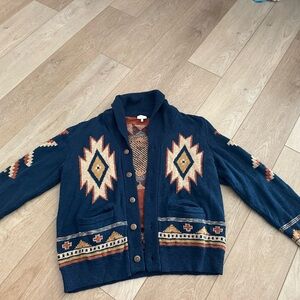 Faherty Navy and Orange Cardigan